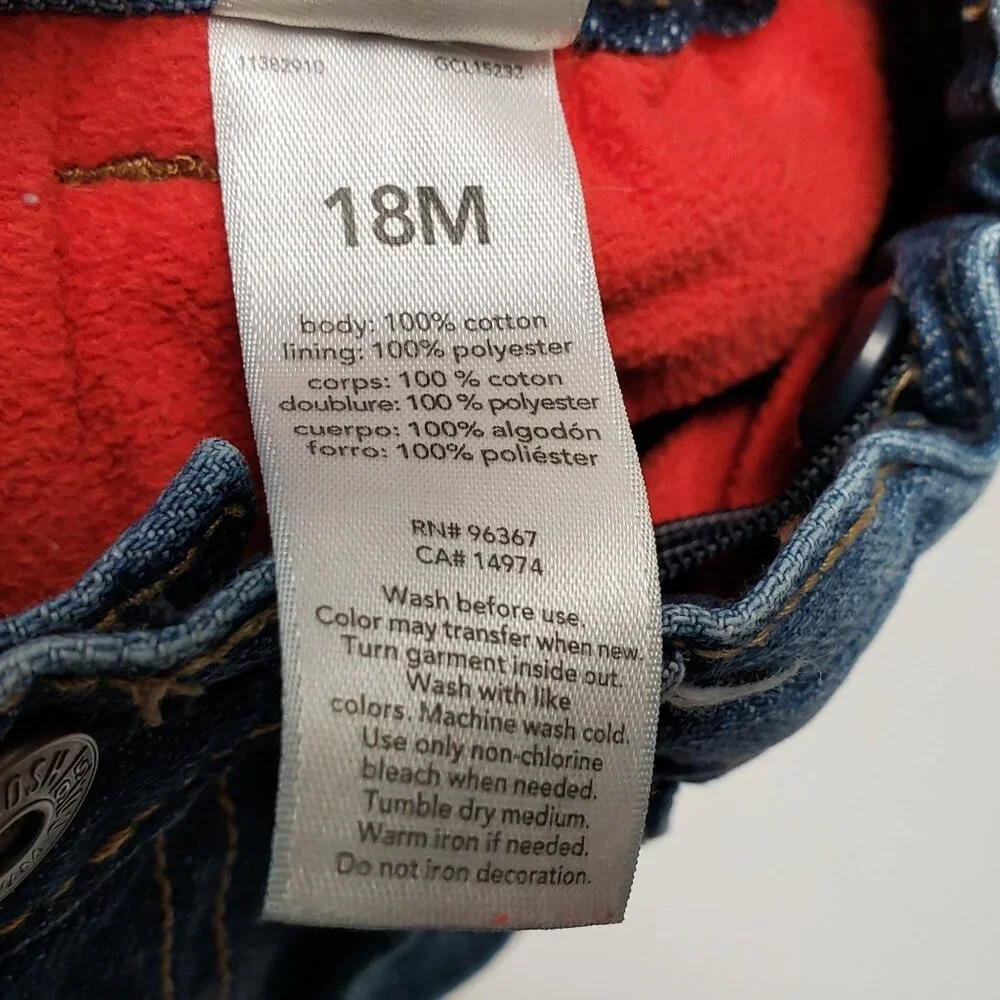 OshKosh Bgosh Baby Denim Jeans 18M Fleece Lined Adjustable Waist